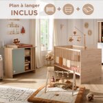 Chambre bébé, lit Évolutif et commode À langer avec claustra - tokyo vert / marron Chambre bébé, lit Évolutif et commode À langer avec claustra - tokyo vert / marron