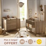 Chambre b�b�, lit �volutif et commode � langer - mokka marron