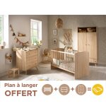 Chambre b�b� trio: lit b�b� 70x140 �volutif, commode � langer 3 tiroirs et armoire 2 portes d�cor bois ...