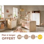 Chambre b�b� trio: lit b�b� 70x140 �volutif, commode � langer 3 tiroirs et armoire 2 portes d�cor bois ...