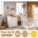 Chambre complète bébé avec lit 120x60cm À barreaux et commode À langer 3 tiroirs - basic blanc Chambre complète bébé avec lit 120x60cm À barreaux et commode À langer 3 tiroirs - basic blanc