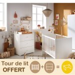 Chambre complte bb avec lit 120x60cm et commode  langer 3 tiroirs - basic blanc
