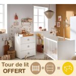 Chambre complte bb avec lit 120x60cm et commode  langer 3 tiroirs - basic gris