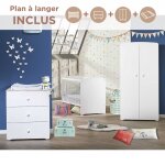 Chambre complte bb avec lit  barreaux, commode  langer et armoire 2 portes - basic blanc