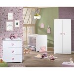 Chambre complte bb avec lit  barreaux, commode  langer et armoire 2 portes - basic blanc / rose