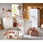 Chambre compl�te b�b� avec lit � barreaux, commode � langer et armoire 2 portes - basic blanc / rose