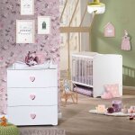 Chambre compl�te b�b� avec lit � barreaux et commode � langer - basic blanc / rose