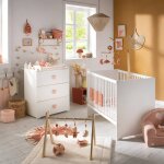 Chambre compl�te b�b� avec lit � barreaux et commode � langer - basic blanc / rose