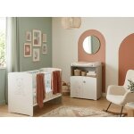 Chambre duo lit et commode � langer en bois - teddy blanc