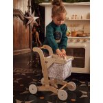 Chariot de courses en tissu et bois fsc® beige moyen uni avec decor Chariot de courses en tissu et bois fsc® beige moyen uni avec decor