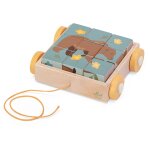 Chariot avec puzzle de cubes animaux beige