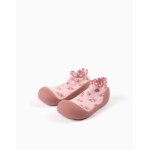 Chaussettes - chaussons avec motif floral et semelle antid�rapante rose clair