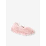 Chaussons ballerines enfant fille synthtique esprit peluche lastiqus rose