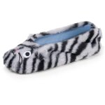 Chaussons ballerines imitation fourrure, semelle gomme antid�rapante gris fonc� tigr�