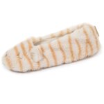 Chaussons ballerines imitation fourrure - tissu antid�rapant beige tigr�