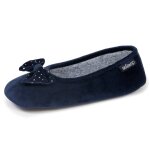 Chaussons ballerines microvelours, semelle antidrapante marine