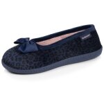 Chaussons ballerines microvelours semelle ergonomique, mousse � m�moire forme l�opard marine
