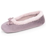 Chaussons ballerines microvelours, semelle gomme ultra souple taupe