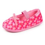Chaussons ballerines velours, maintien souple, facile � enfiler, semelle flexible fleurs rose