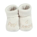 Chaussons b�b� avec broderie papi d'amour sable