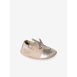 Chaussons b�b� cuir elastiqu�s beige dor�