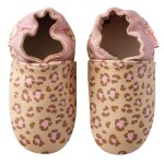 Chaussons b�b� cuir souple l�opard rose beige