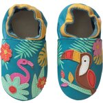 Chaussons b�b� cuir souple soizic sous les tropiques bleu