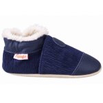 Chaussons b�b� cuir souple uni velours fourr�s bleu