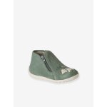 Chaussons b�b� cuir souple zip vert sauge