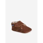 Chaussons b�b� gar�on cuir � scratch marron