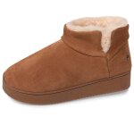 Chaussons bottillons dessus en cuir, semelle plateforme camel