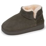 Chaussons bottillons dessus en cuir, semelle plateforme kaki