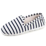 Chaussons charentaises tr�s confortables, en jersey bio rayuresbleues