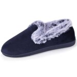 Chaussons charentaises d�tails fausse fourrure marine