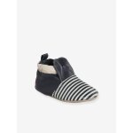 Chaussons lastiqus bicolores en cuir souple bb ray bleu