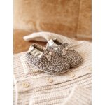 Chaussons lastiqus en cuir souple bb beige imprim