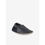 Chaussons �lastiqu�s en cuir souple b�b� bleu nuit
