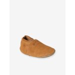 Chaussons lastiqus en cuir souple bb chocolat
