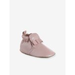 Chaussons lastiqus en cuir souple bb rose