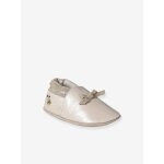 Chaussons �lastiqu�s en cuir souple b�b� rose p�le