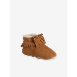 Chaussons élastiqués fourrés en cuir souple bébé lot marron Chaussons élastiqués fourrés en cuir souple bébé lot marron
