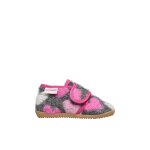 Chaussons enfant en tissu gris - fuchsia