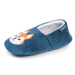 Chaussons mocassins microvelours, semelle gomme antid�rapante bleu canard