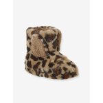 Chaussons montants fausse fourrure enfant beige imprim