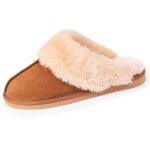 Chaussons mules cuir fourr chaud camel