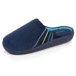 Chaussons mules microvelours marine semelle ergonomique, mousse � m�moire de forme marine