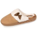 Chaussons mules en microvelours avec un petit noeuf satin camel