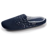 Chaussons mules microvelours, semelle antidrapante marine