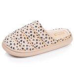 Chaussons mules microvelours semelle bloup extra confort l�opard beige