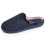 Chaussons mules microvelours semelle ergonomique, mousse � m�moire forme l�opard marine